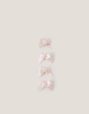 4-Pack Mini Pearl Bow Hair Clips, Pink (PALE PINK), large