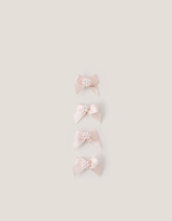 4-Pack Mini Pearl Bow Hair Clips, Pink (PALE PINK), large