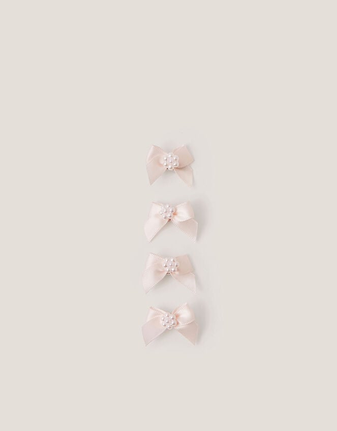 4-Pack Mini Pearl Bow Hair Clips, Pink (PALE PINK), large