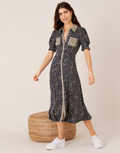 Animal Print Jersey Shirt Dress, Blue (NAVY), large