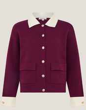 Nyla Knit Shirt Cardigan, Red (BURGUNDY), large