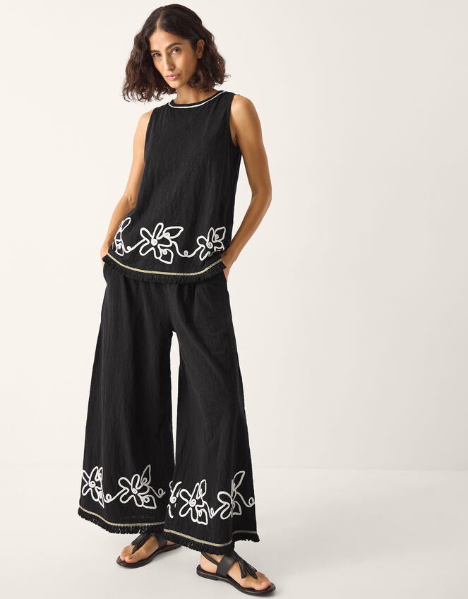 Sara Sleeveless Embroidered Top, Black (BLACK), large