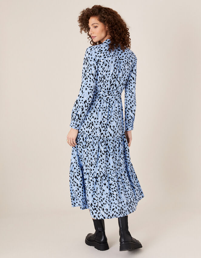 Animal Print Midi Shirt Dress, Blue (BLUE), large