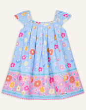 Baby Sequin Neck Floral Dress, Blue (BLUE), large