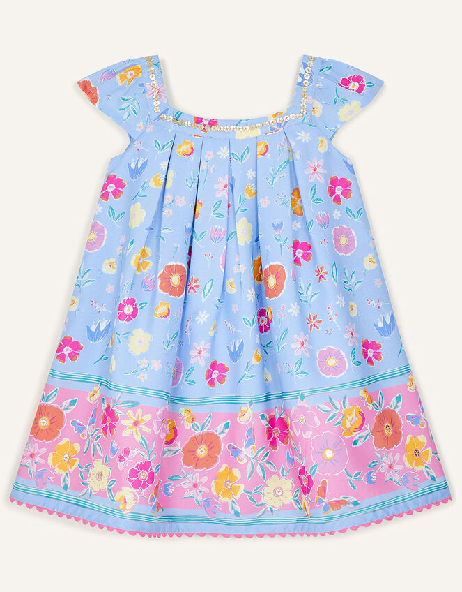 Baby Sequin Neck Floral Dress, Blue (BLUE), large