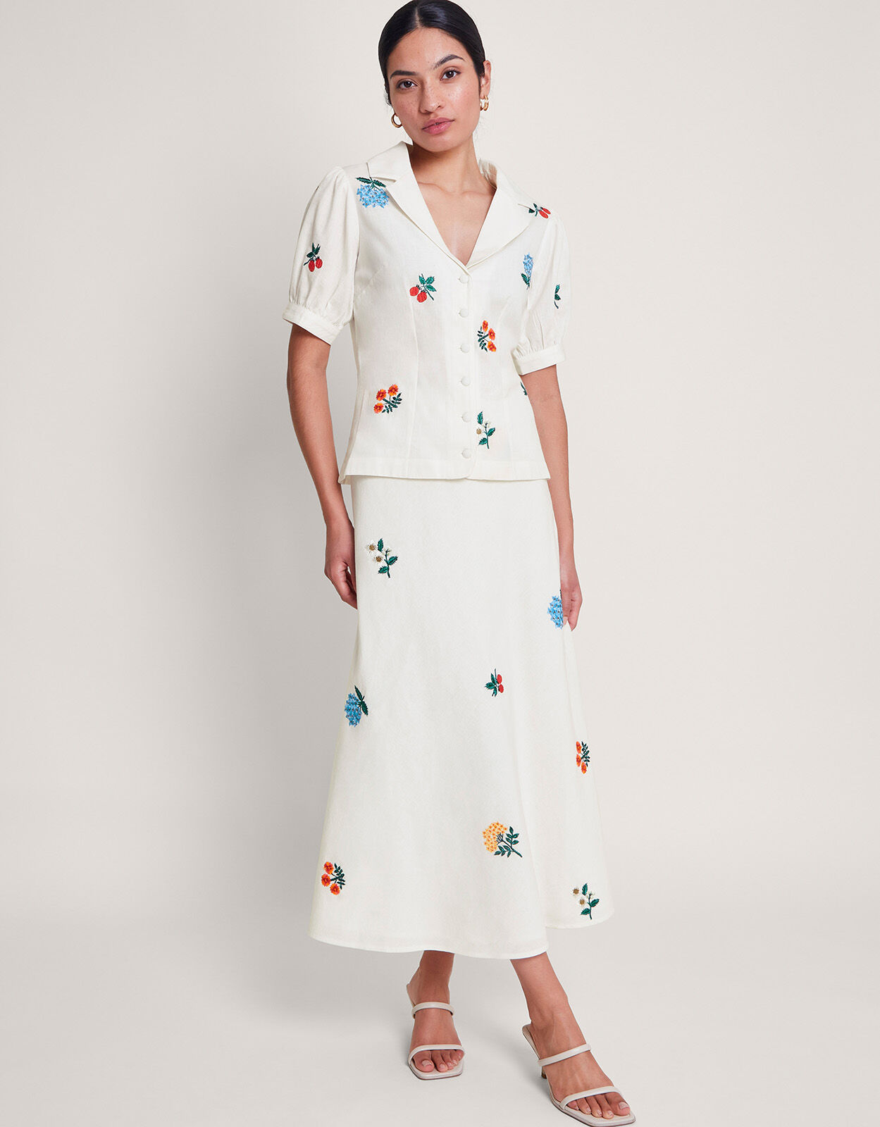 Piera Embroidered Midi Skirt Ivory
