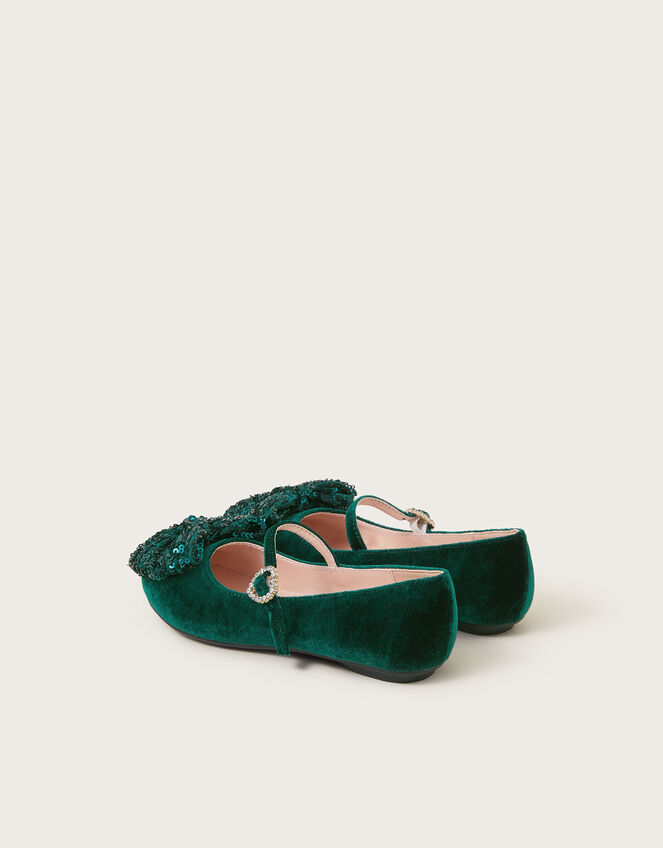 Sequin Bow Velvet Ballet Flats, Green (GREEN), large