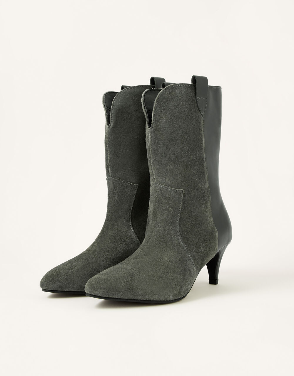 Winnie Western MidCalf Leather Boots Grey Women's Shoes Monsoon UK.