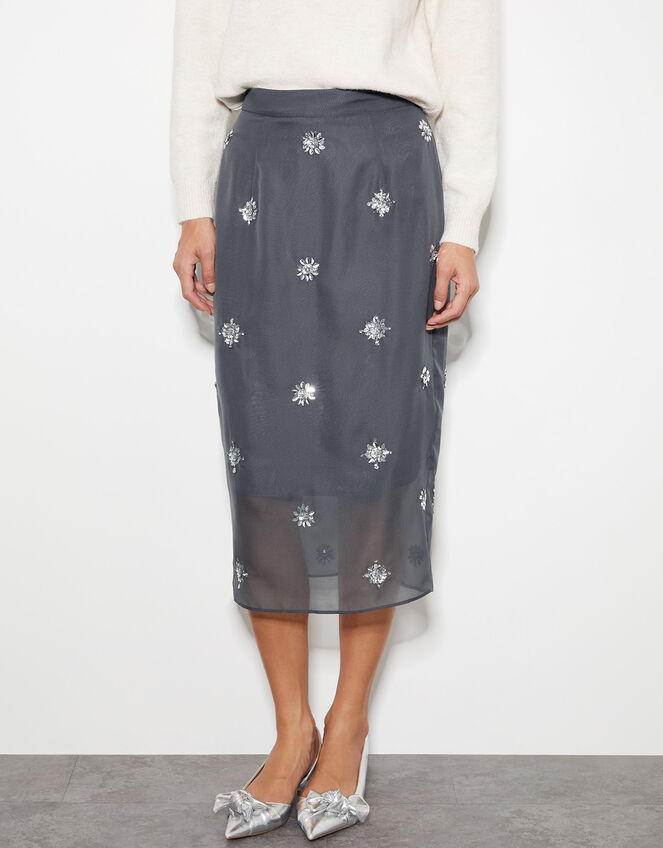Hana Embellished Organza Midi Skirt, MID BLUE, large