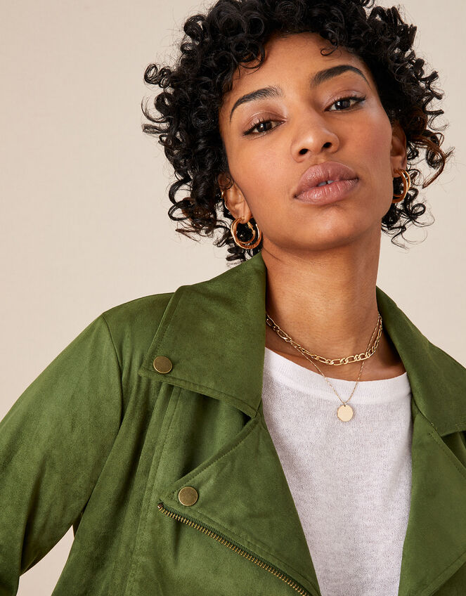 Stacey Suedette Biker Jacket Green | Women's Jackets | Monsoon UK.