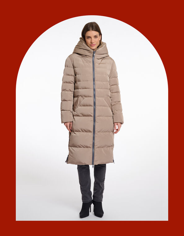 Rino & Pelle Keila Faux Fur Lined Long Puffer Coat, TOFFEE, large