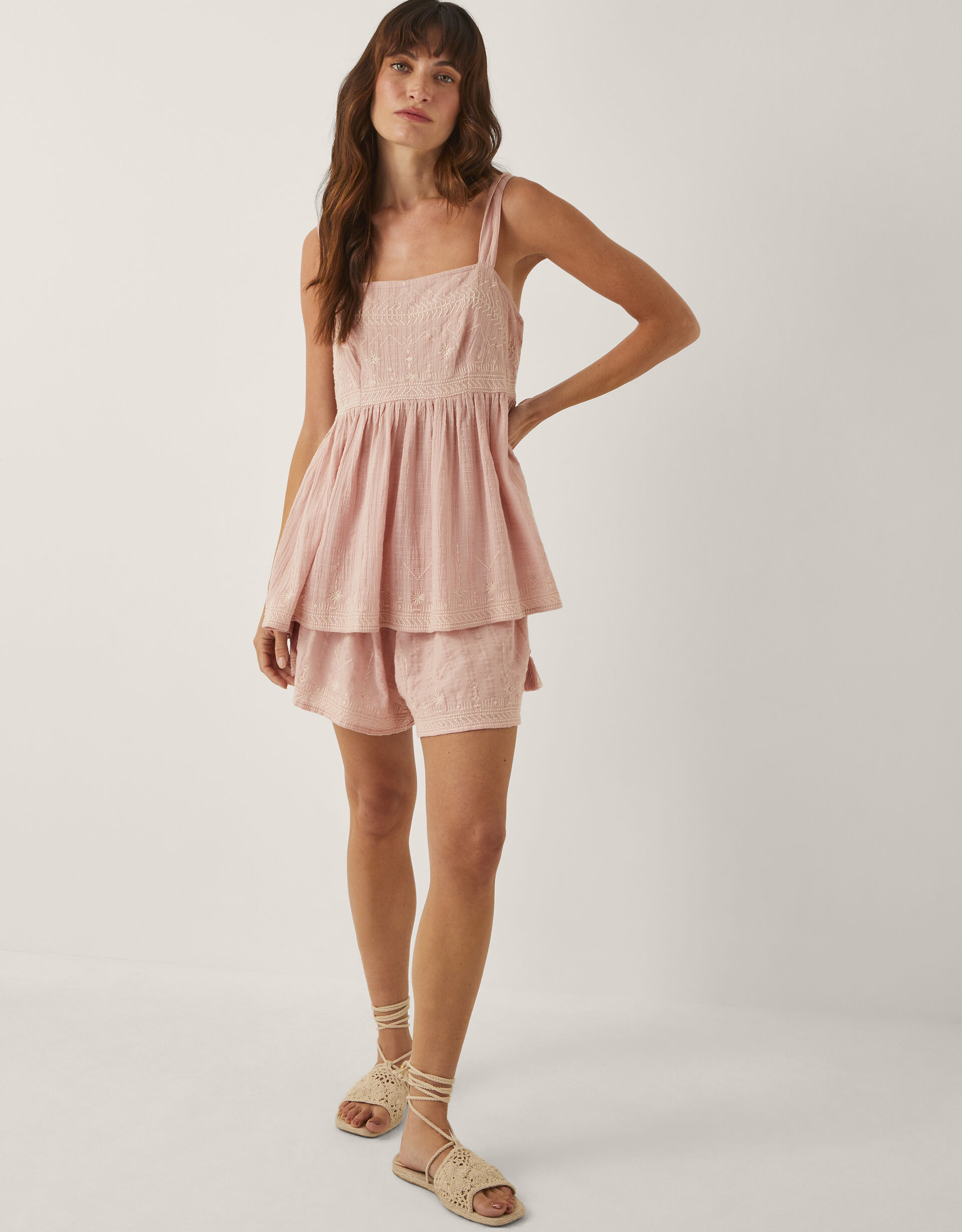 Eliza Embroidered Cotton Cami Top Pink