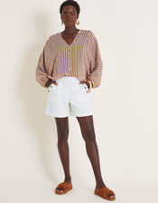 Yazmin Artisan Sheer Stripe Blouse, Brown (BROWN), large