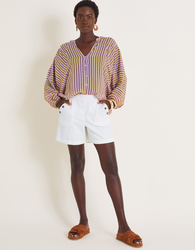 Yazmin Artisan Sheer Stripe Blouse, Brown (BROWN), large