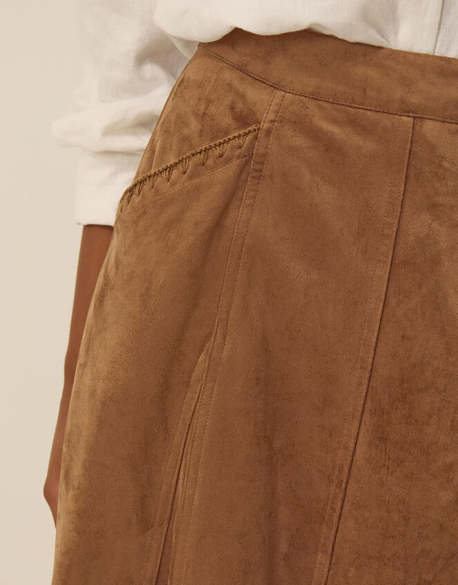 Josie Faux Suede Midi Skirt, Brown (BROWN), large