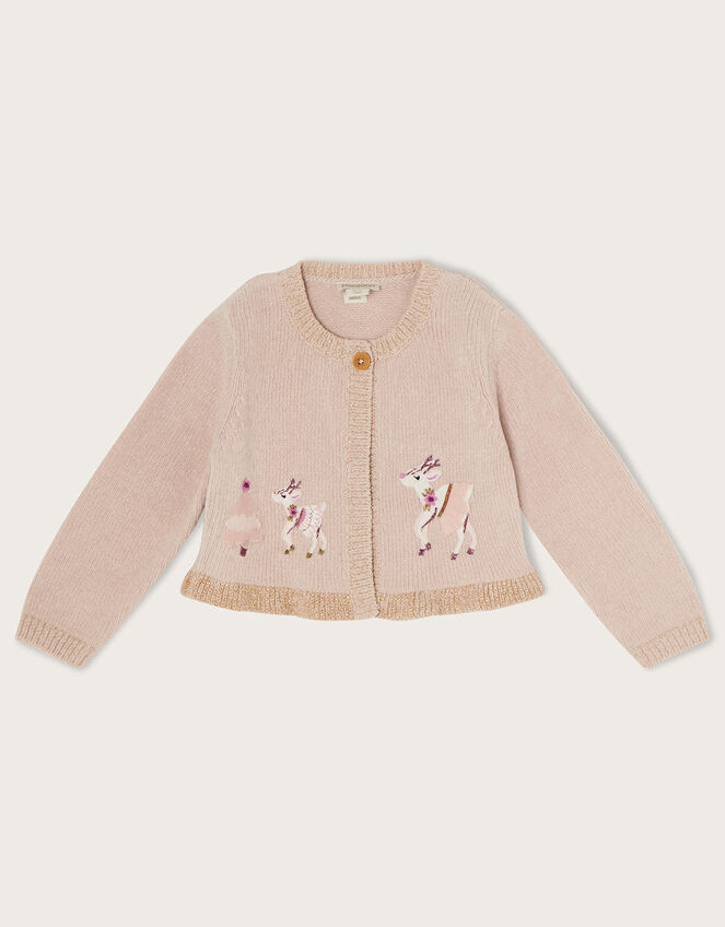 Baby Reindeer Embroidered Cardigan Camel