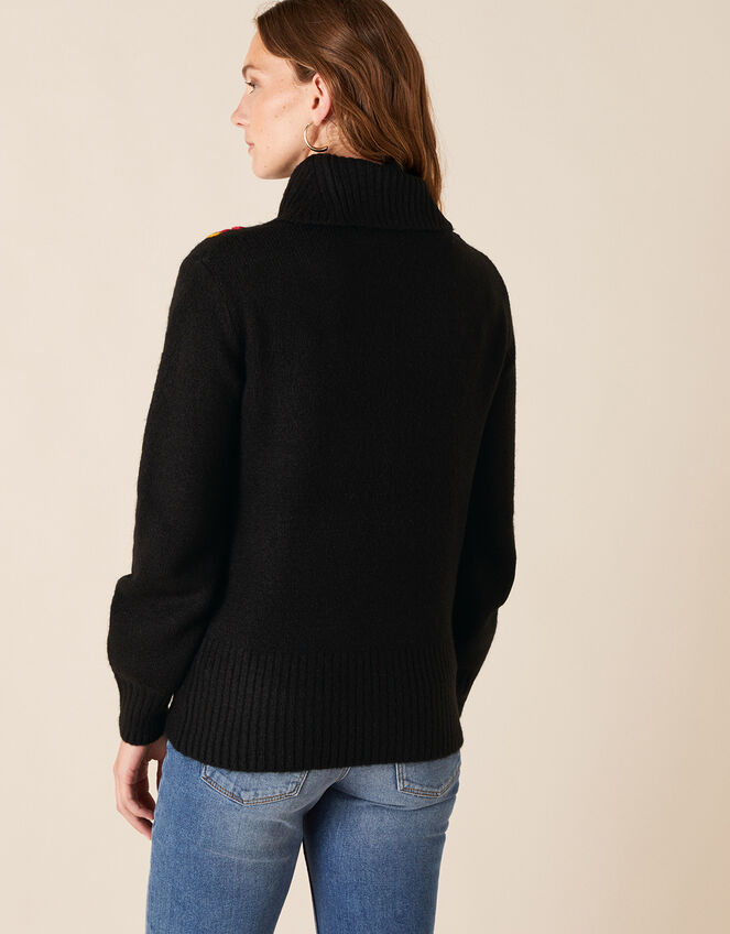 Floral Embroidered Yoke Knit Jumper, Black (BLACK), large