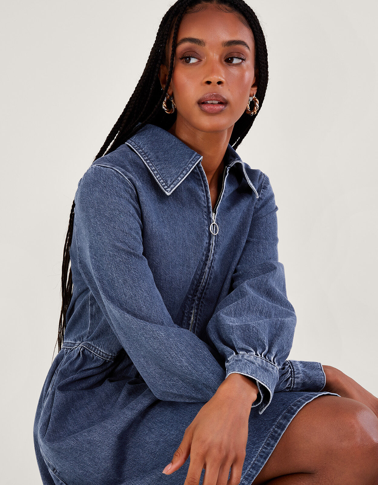 Denim Monsoon Clothes Uk Alana Shirt Zip Denim Dress Blue