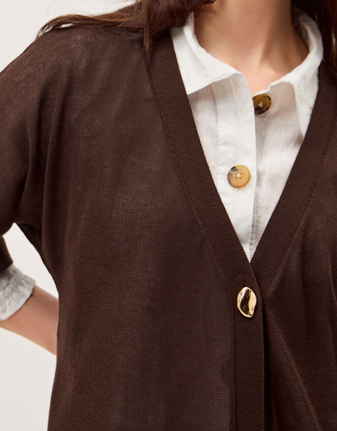 Lo Longline Cardigan, Brown (CHOCOLATE), large
