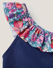Seashell Floral Frill Swimsuit, Blue (BLUE), large