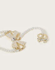 Pearl Bow Ring & Hand Chain, , large