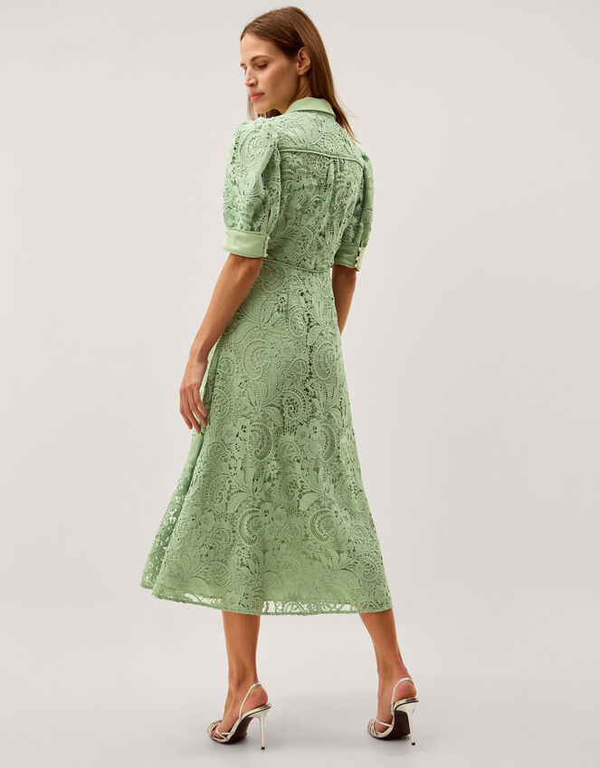 Bridget Puff Sleeve Lace Midi Dress Green