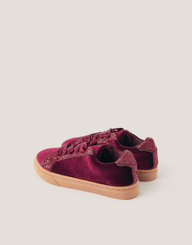 Glitter Velvet Trainers, Red (BURGUNDY), large