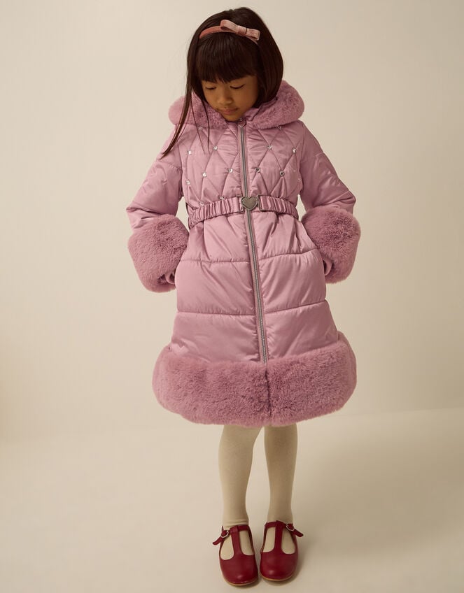 Jewel Heart Quilted Padded Coat, Pink (PINK), large