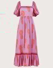 Anasi Pineapple Print Dress in Sustainable Viscose, Purple (LILAC), large