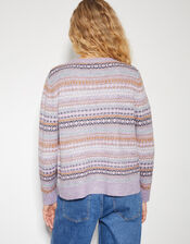Fliss Fair Isle Cardigan, Purple (LILAC), large