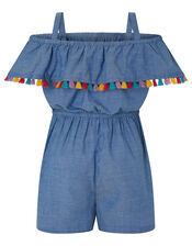 Charlie Chambray Playsuit with Tassels, Blue (BLUE), large