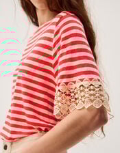 Sasha Stripe Linen Blend T-Shirt, Red (RED), large