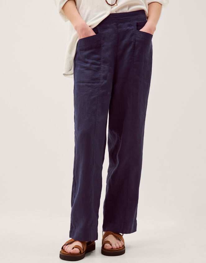 Lucy Short Straight Leg Linen Trousers Blue