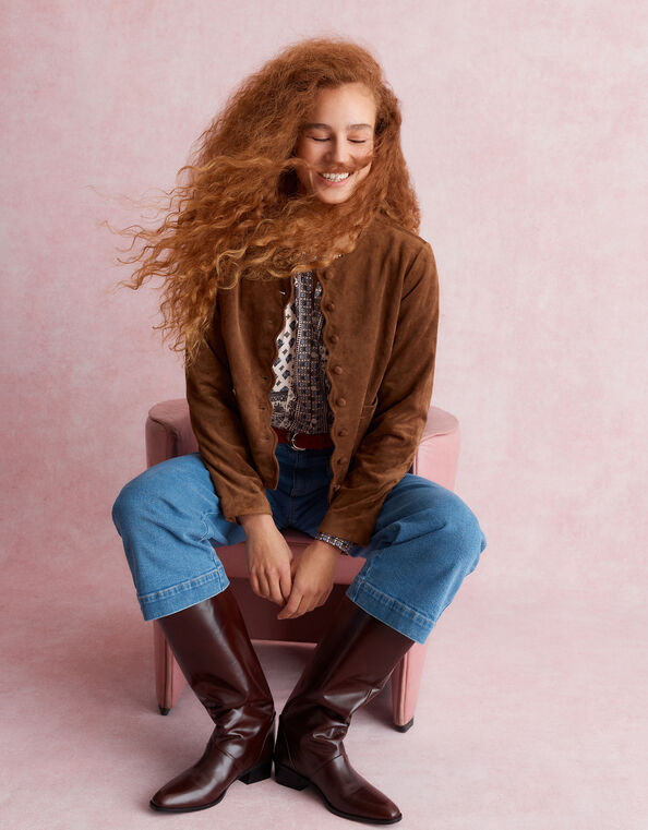 Isla Faux Suede Jacket, Brown (BROWN), large