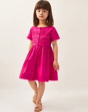 Embroidered Short Sleeve Dress, Pink (PINK), large