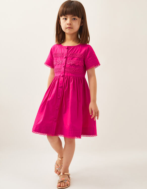 Embroidered Short Sleeve Dress, Pink (PINK), large