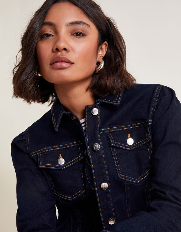Dora Puff Sleeve Denim Jacket with Sustainable Cotton, Blue (INDIGO), large
