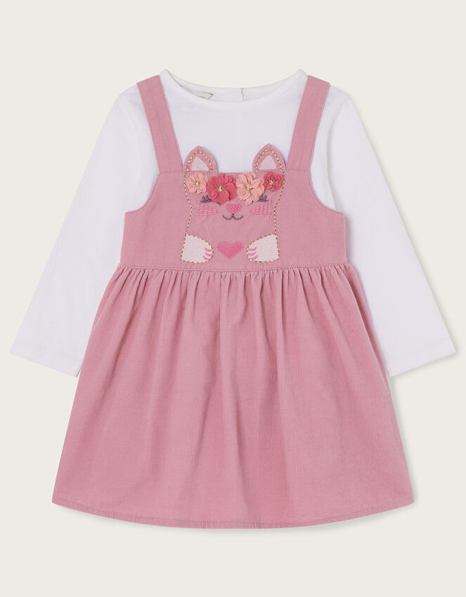 Baby Corduroy Cat Pinafore and Top, Pink (PINK), large