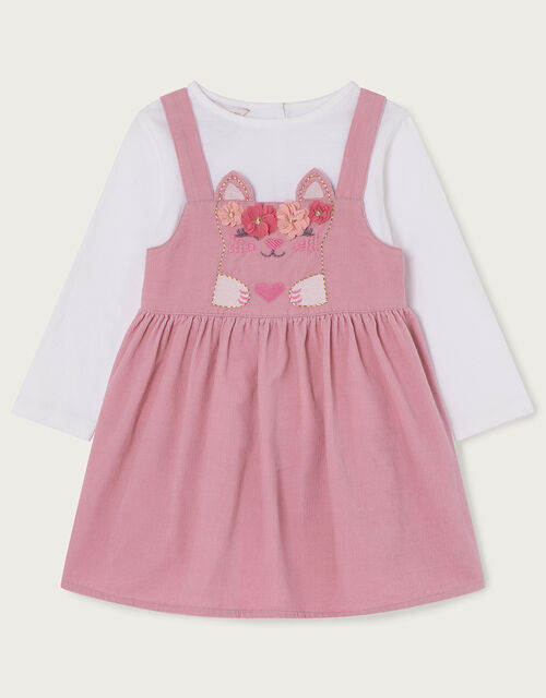 Baby Corduroy Cat Pinafore and Top, Pink (PINK), large