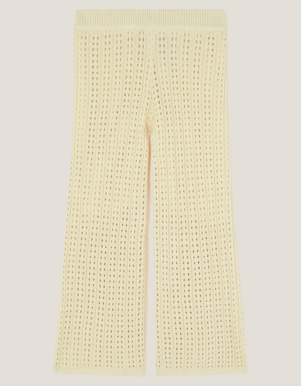 Embroidered Crochet Knit Trousers, Ivory (IVORY), large