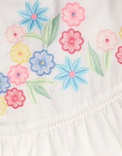 Floral Embroidered Cotton Dress, Ivory (IVORY), large