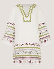 Bria Embroidered Mini Tunic Dress, Ivory (IVORY), large