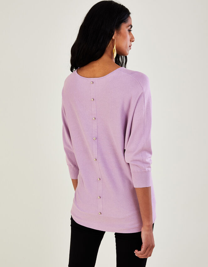 Button Back Scoop Neck Jumper, Purple (LILAC), large