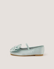 Bow Satin Ballet Flats, Green (SAGE), large