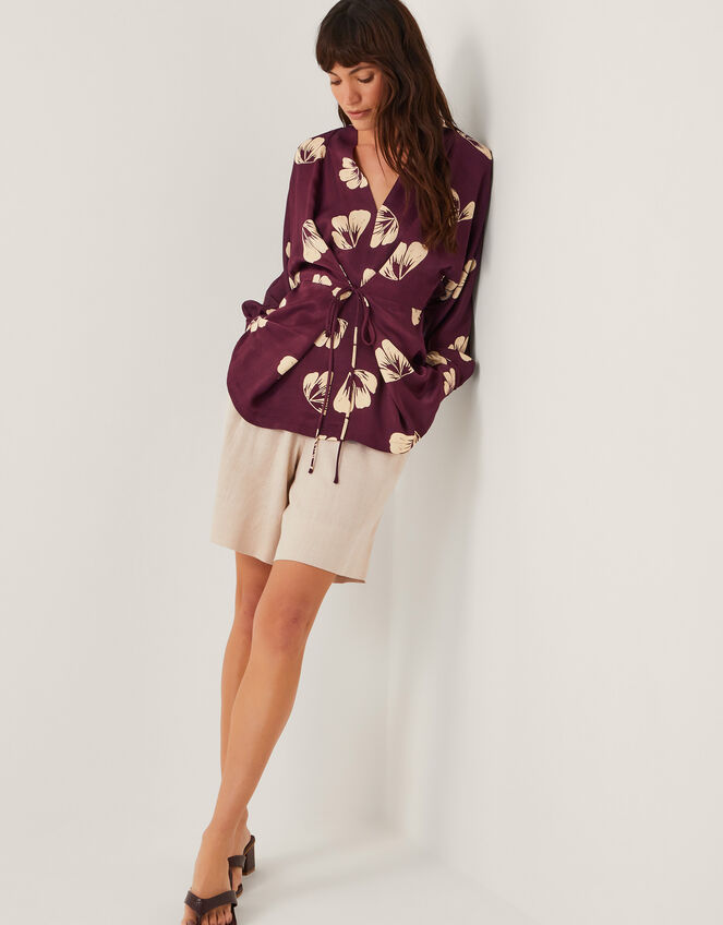 Roz Floral Wrap Top, Red (BURGUNDY), large