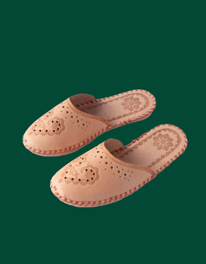 Onaie Woman's Heart Leather Slippers, Pink (PINK), large