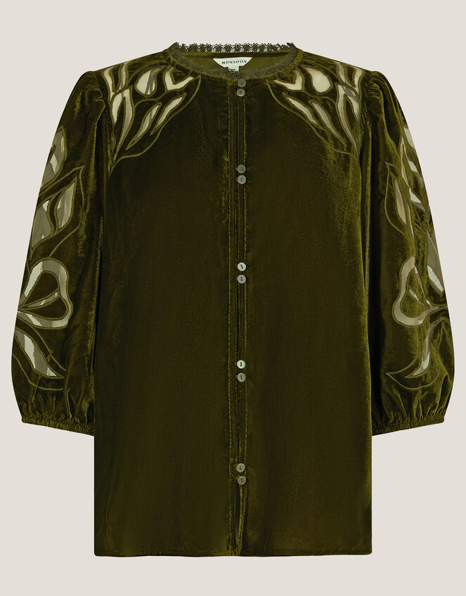 Ezra Embroidered Velvet Top, Green (GREEN), large