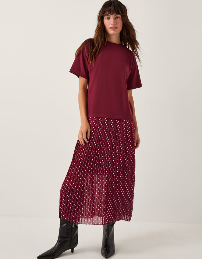 Senya Polka Dot Midi T-Shirt Dress, Red (BERRY), large
