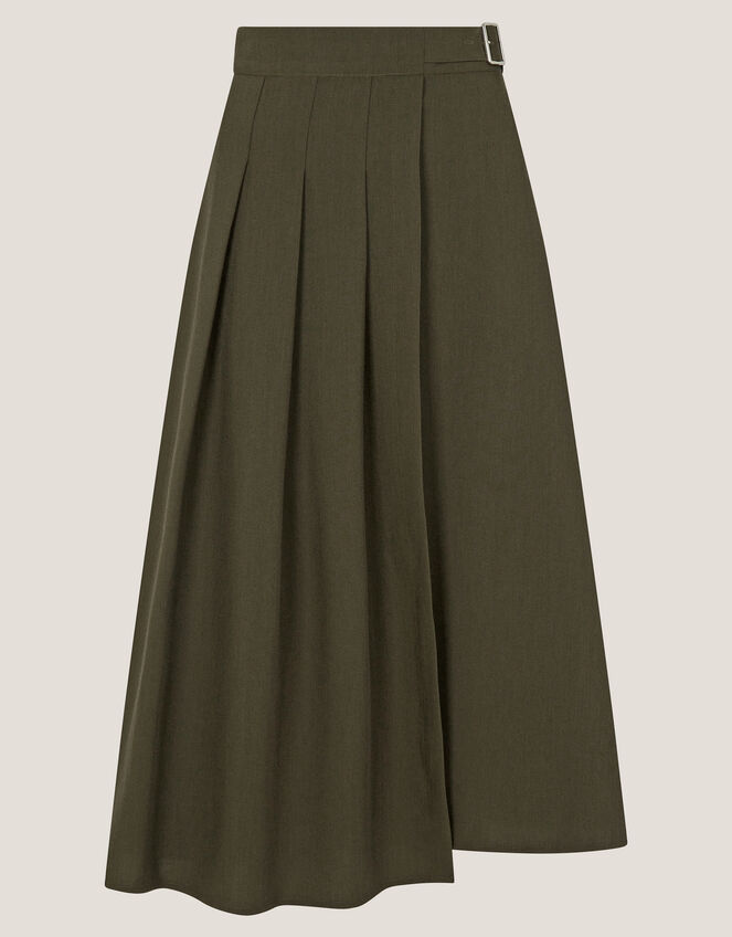 Jillian Pleated Kilt Midi Skirt , Green (KHAKI), large