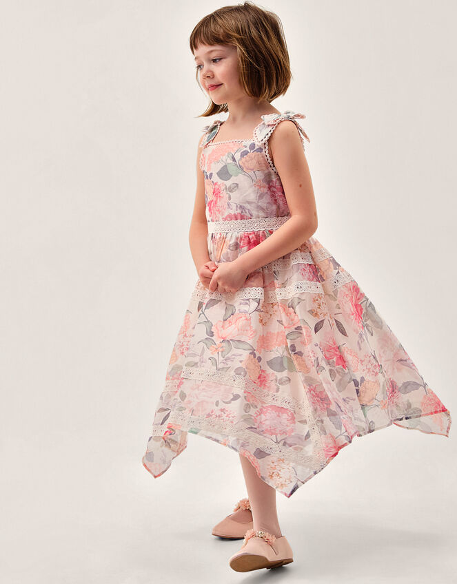 Kelis Floral Lace Hanky Hem Dress, Pink (PINK), large